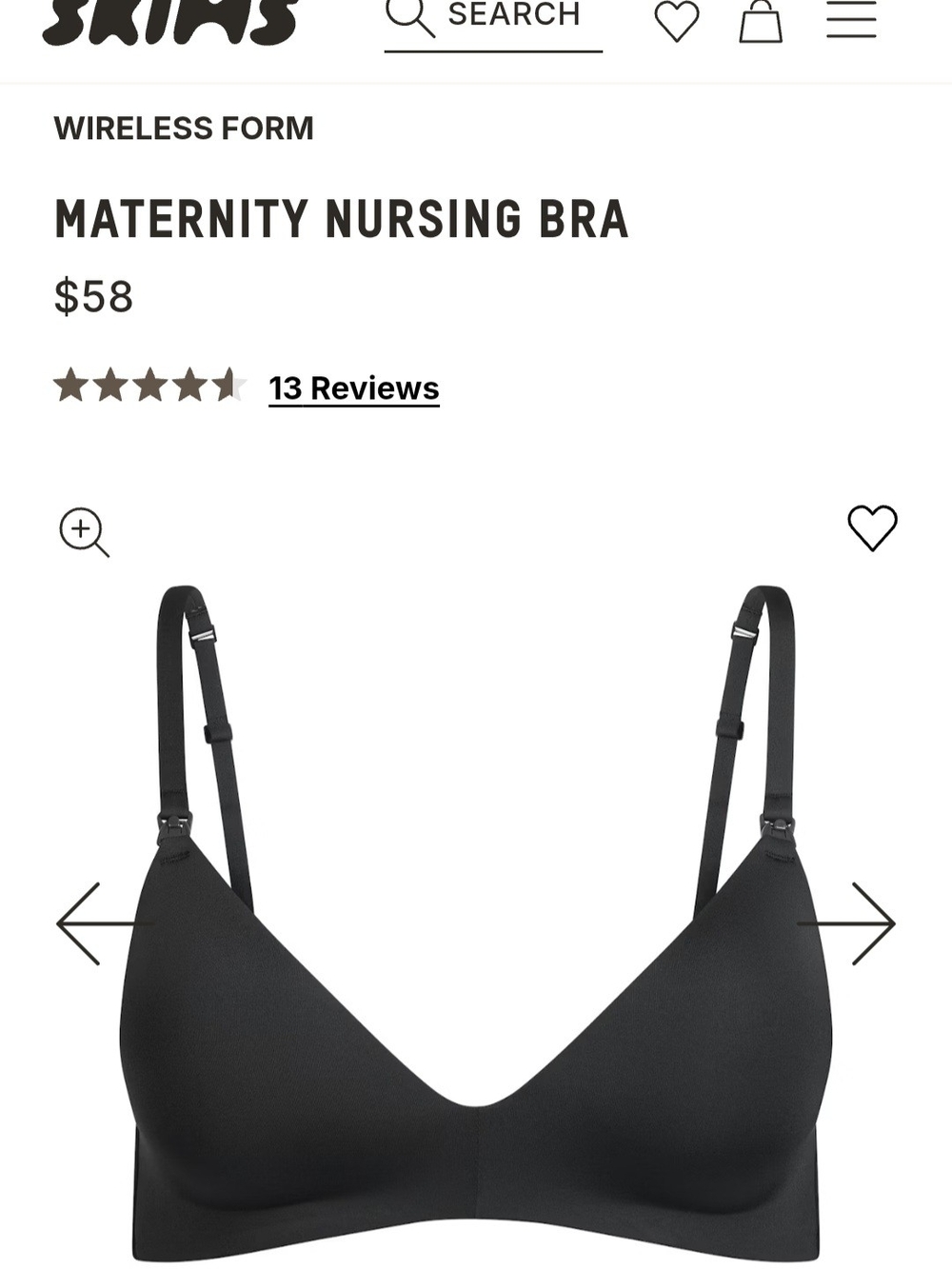 NWT SKIMS Wireless Form Maternity T-shirt Demi Nursing Bra — Onyx 32B